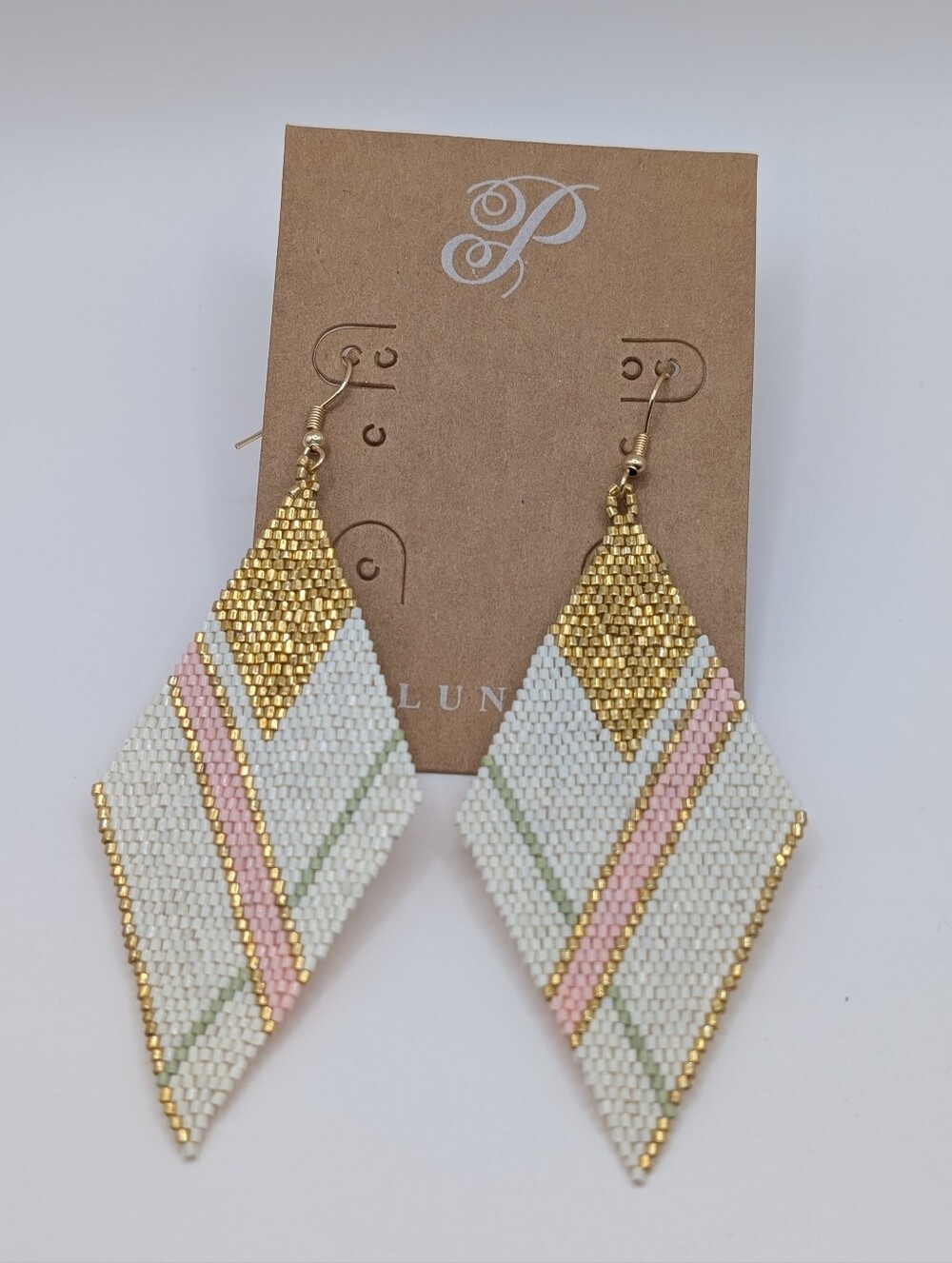 Plunder Beaded Diamond Drop Earrings - Gold, White, Pink, Green NEW!